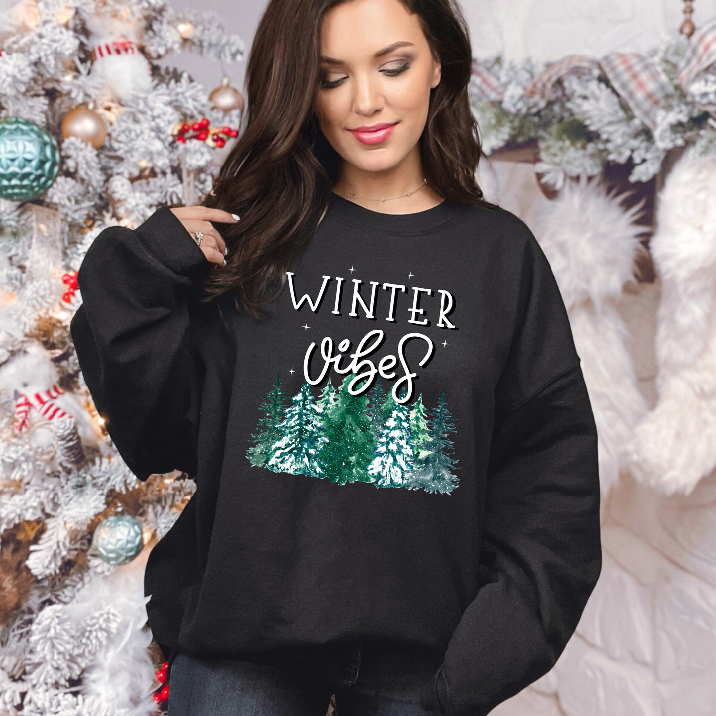 Wholesale Winter Vibes Graphic Tee - Black Tee