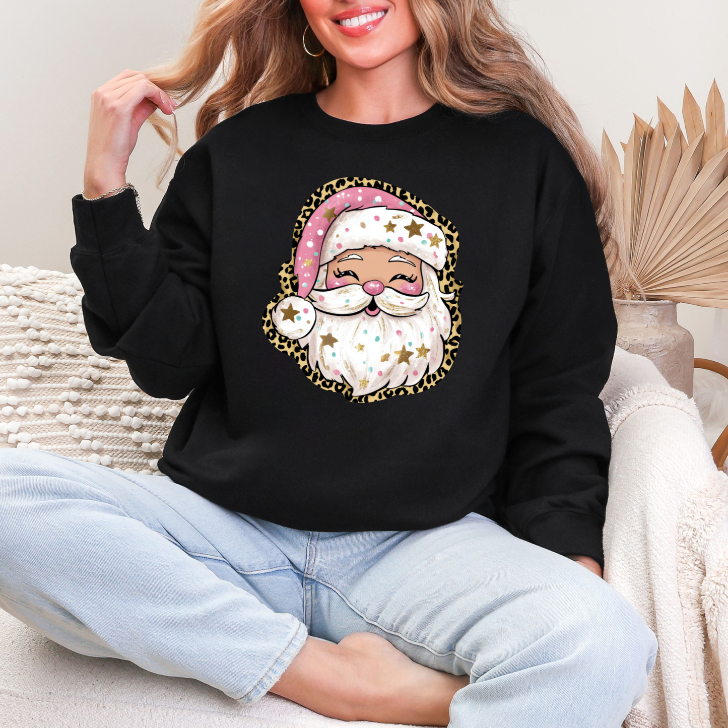 Wholesale Preppy Santa Sweatshirt - Black Sweatshirt
