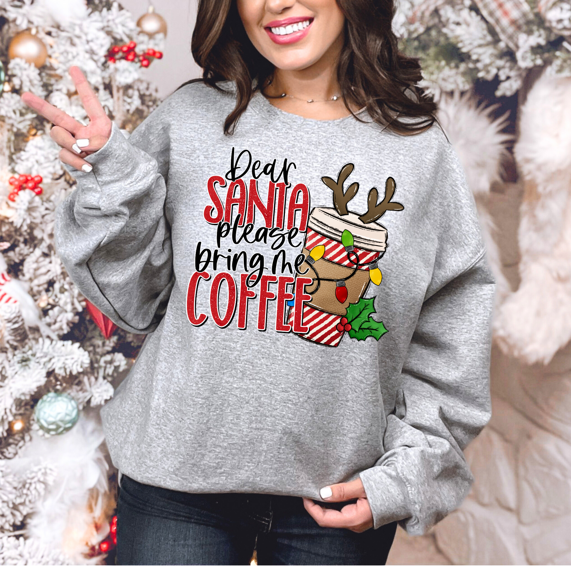 Wholesale Santa please bring coffee Graphic Tee - Sport Grey Sweatshirt