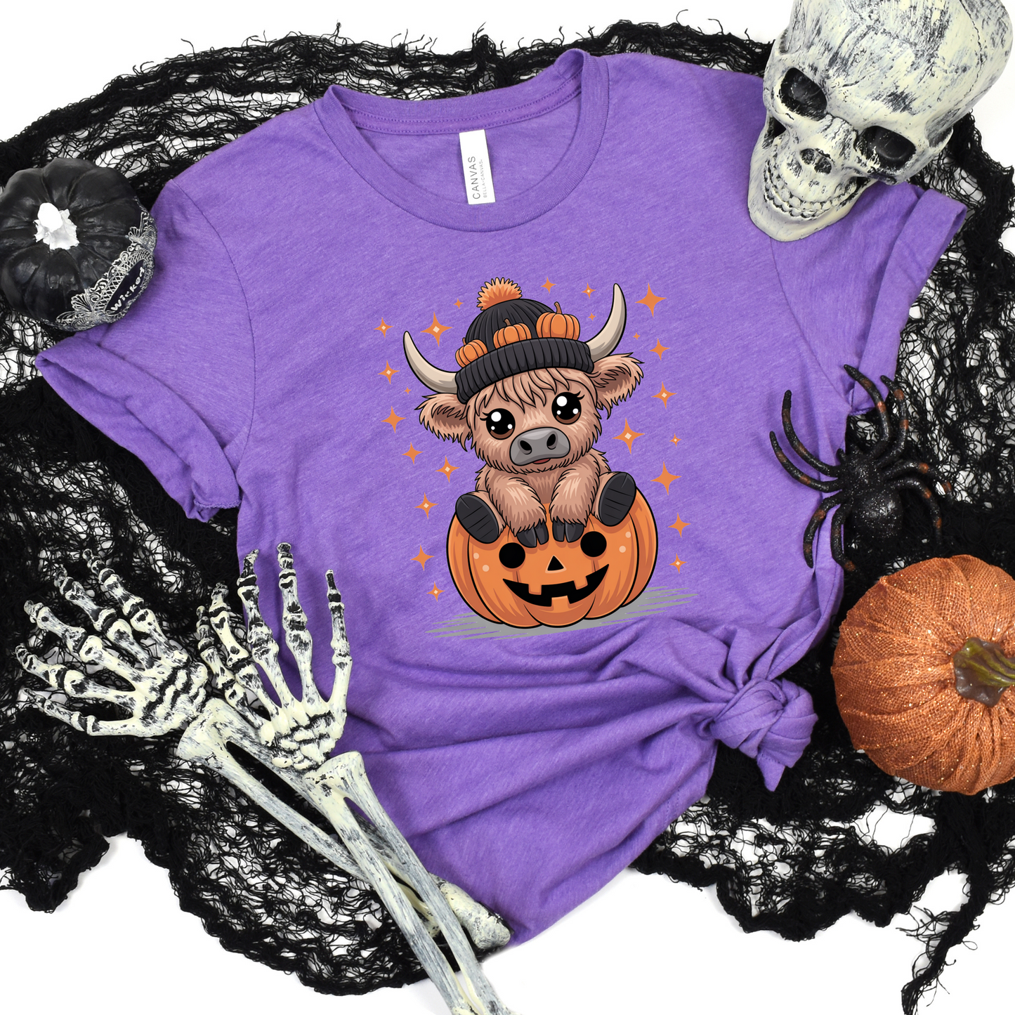 Wholesale Cow on Pumpkin Graphic Tee - Heather Team Purple Tee