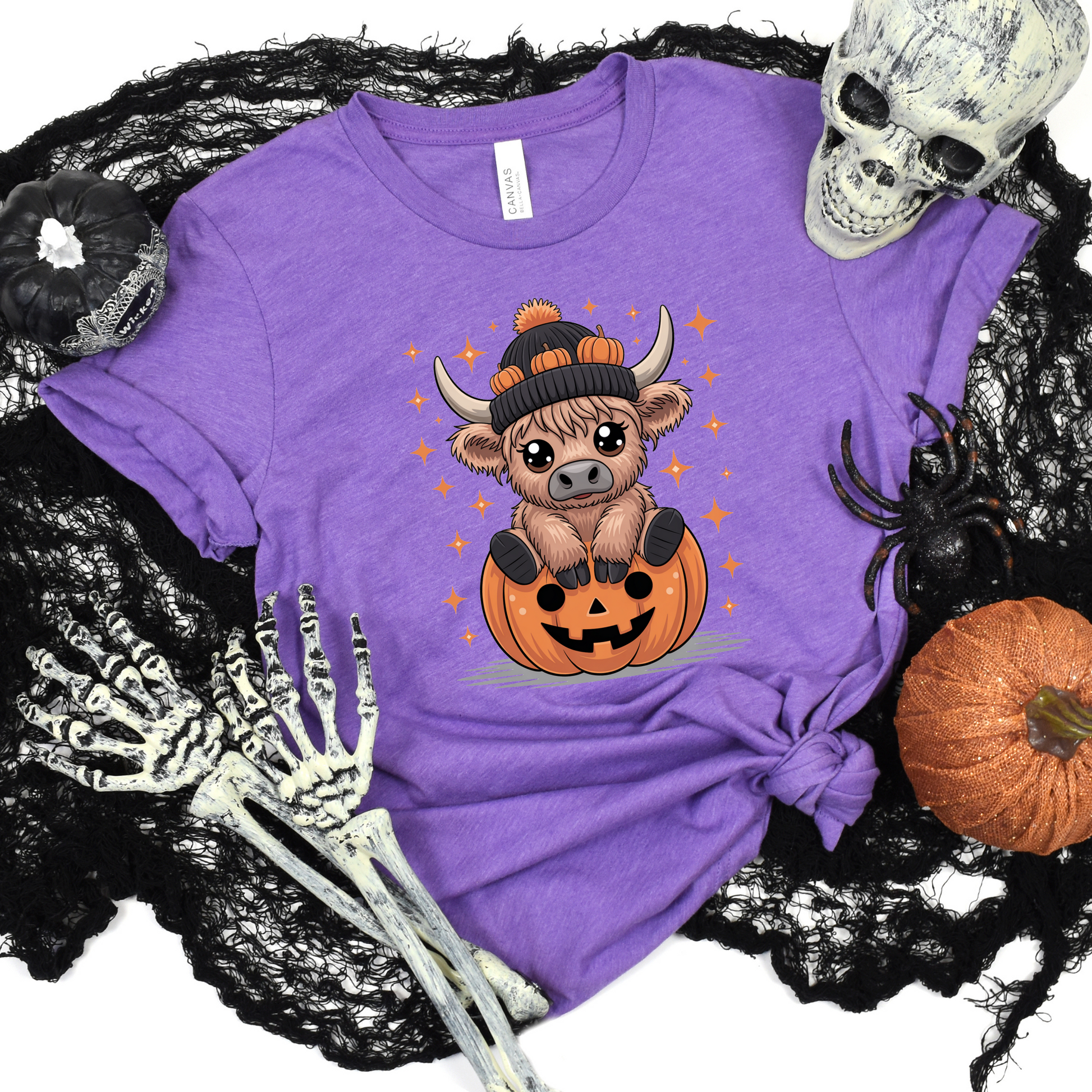 Wholesale Cow on Pumpkin Graphic Tee - Heather Team Purple Tee