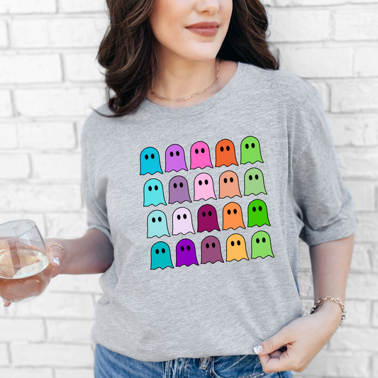 Wholesale Colorful Ghosts Graphic Tee - Grey Tee