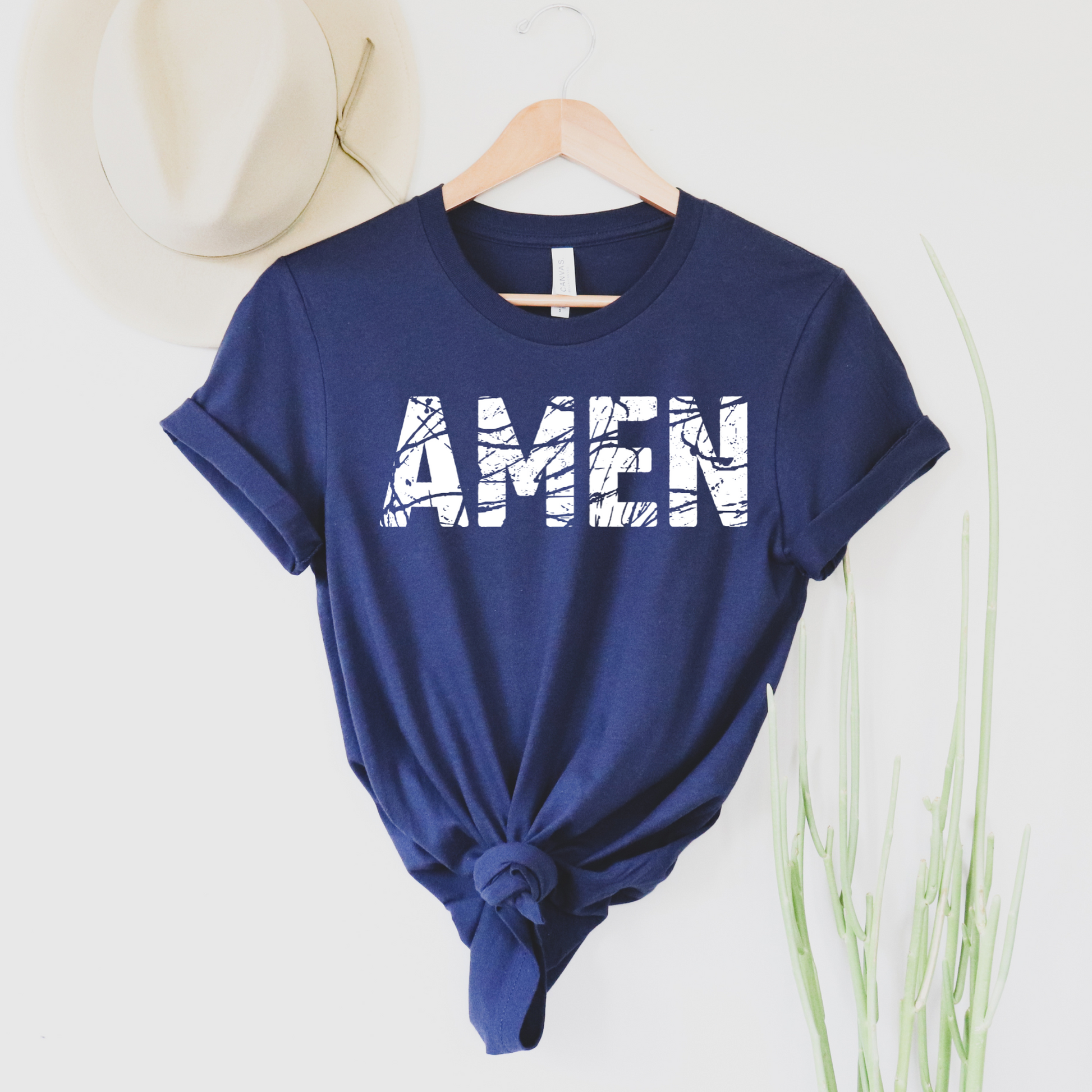 Wholesale Amen Distressed Graphic Tee - Navy Tee