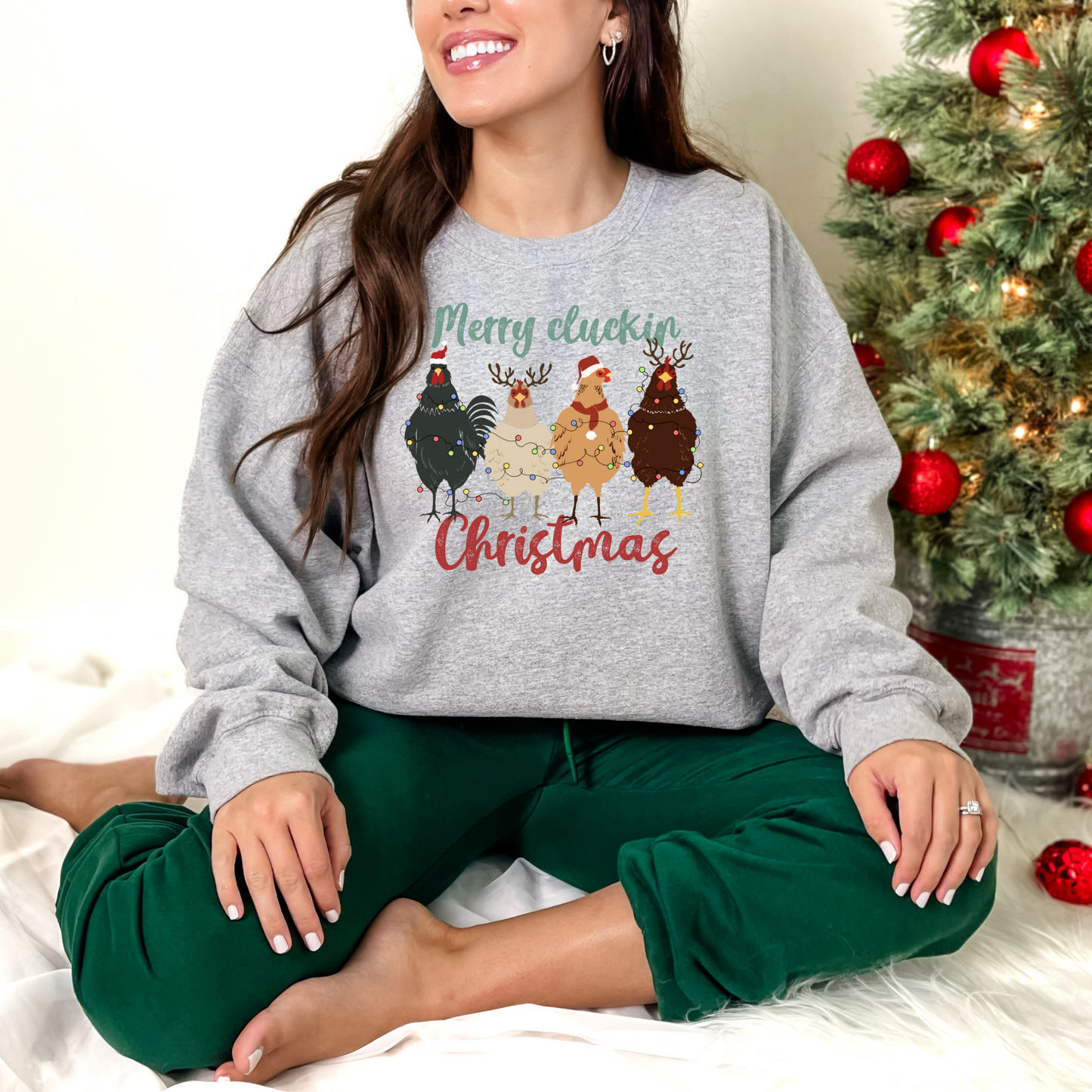 Wholesale Merry Cluckin Christmas - Sand Sweatshirt