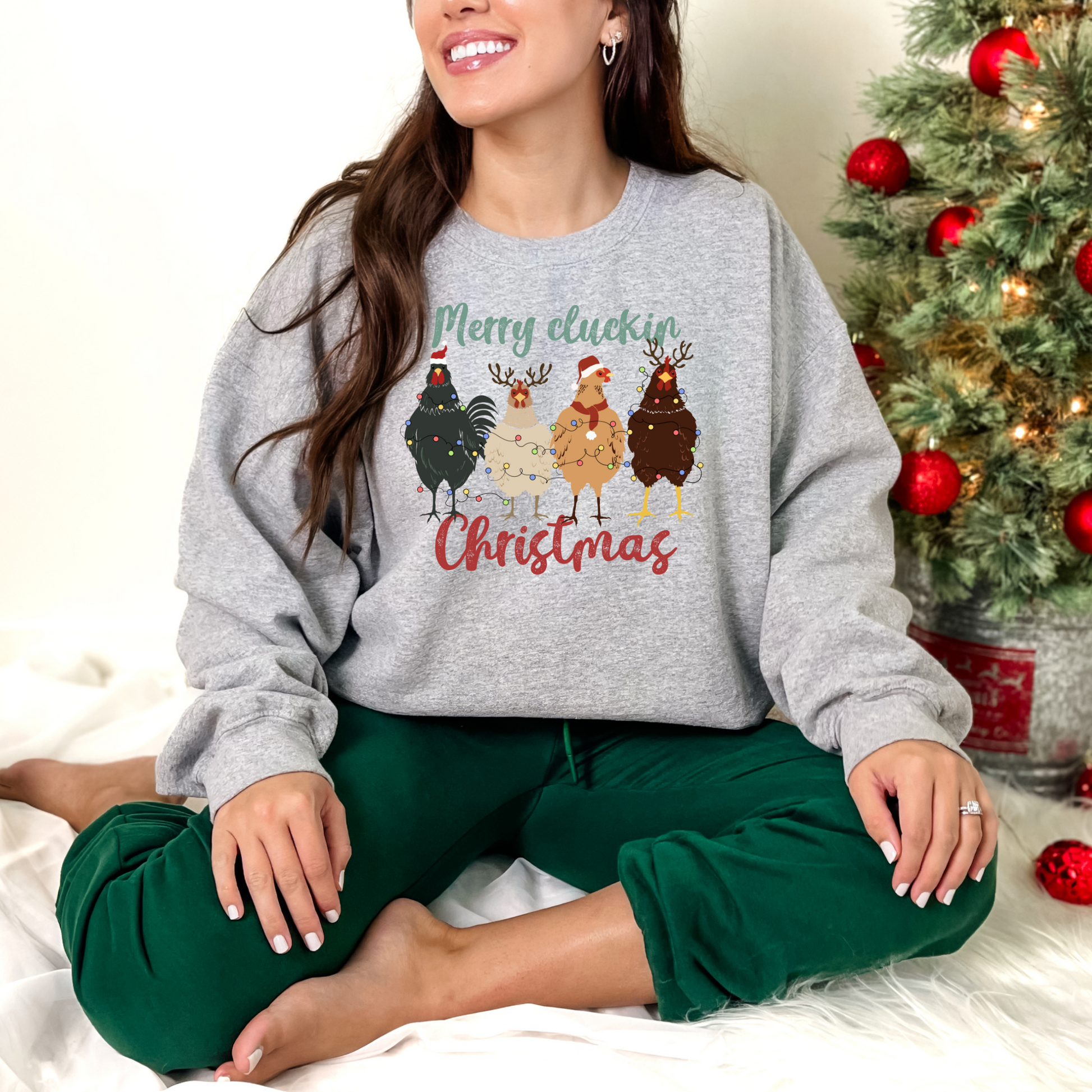 Wholesale Merry Cluckin Christmas - Sand Sweatshirt