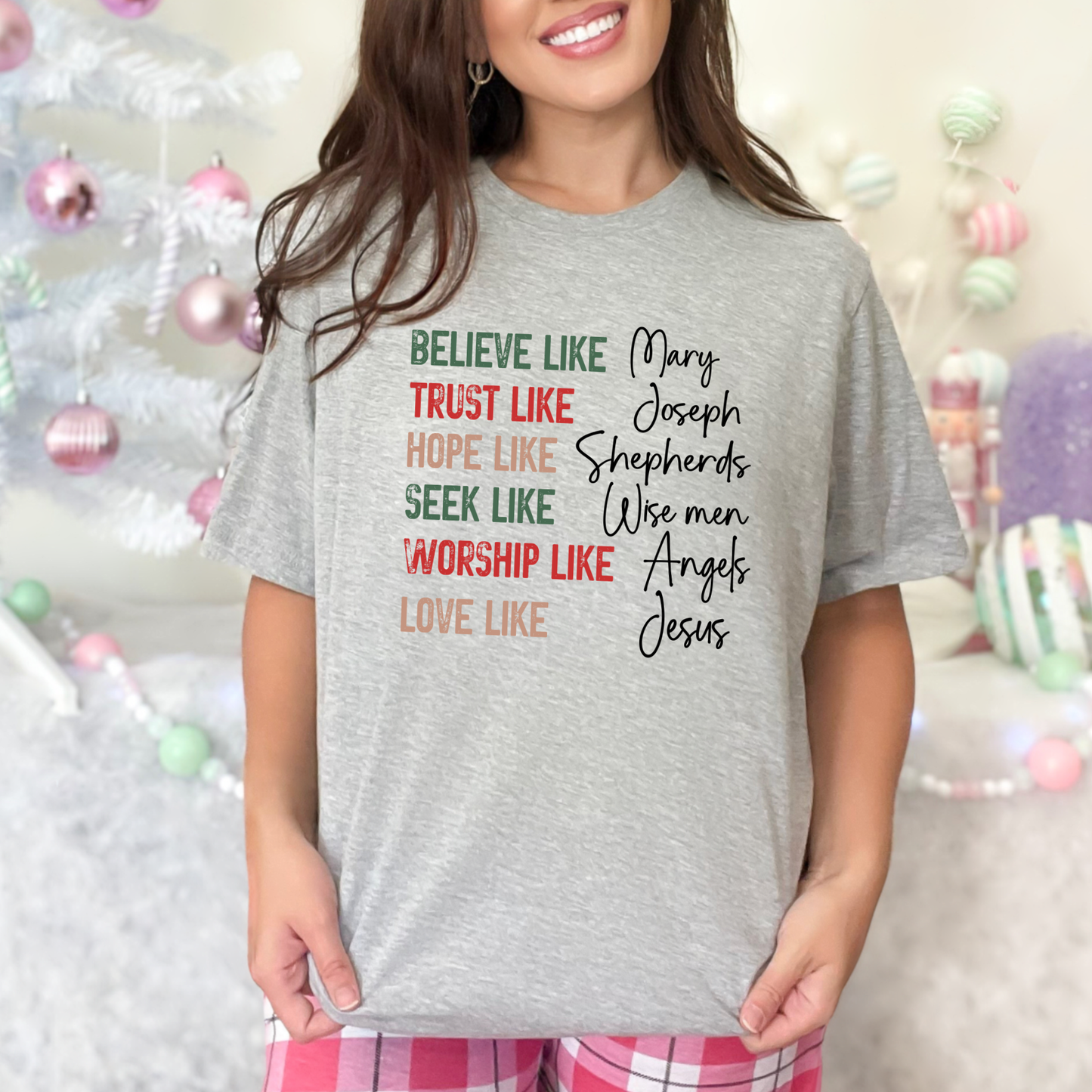 Wholesale Believe Like Mary Graphic Tee - Grey Tee