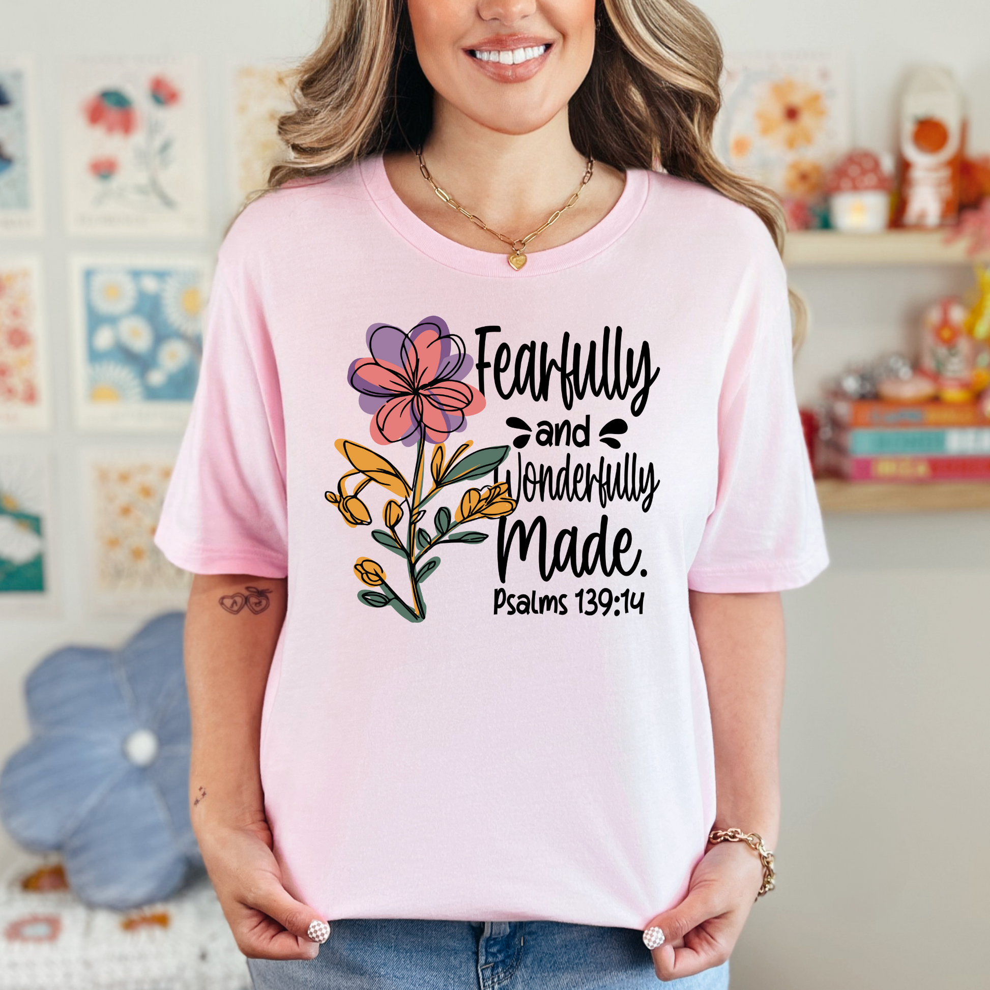 Wholesale Floral Christian Graphic Tee - Pink Tee