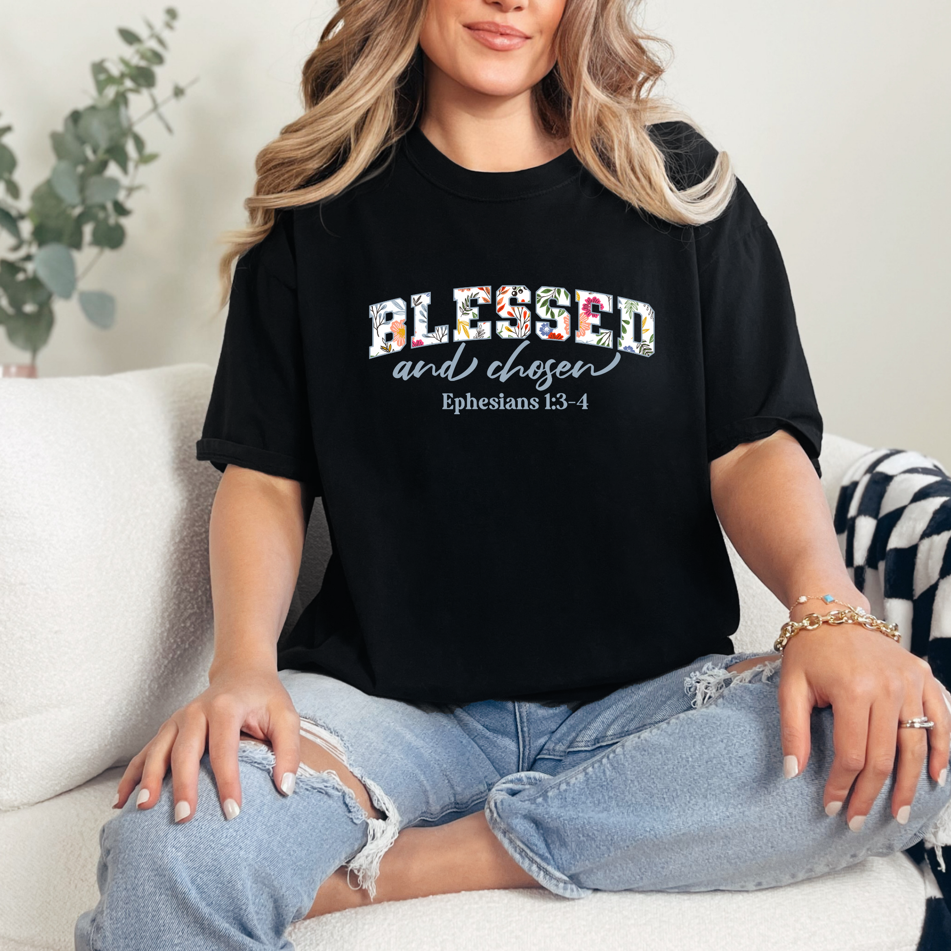 Wholesale Blessed and Chosen Graphic Tee - Black Tee