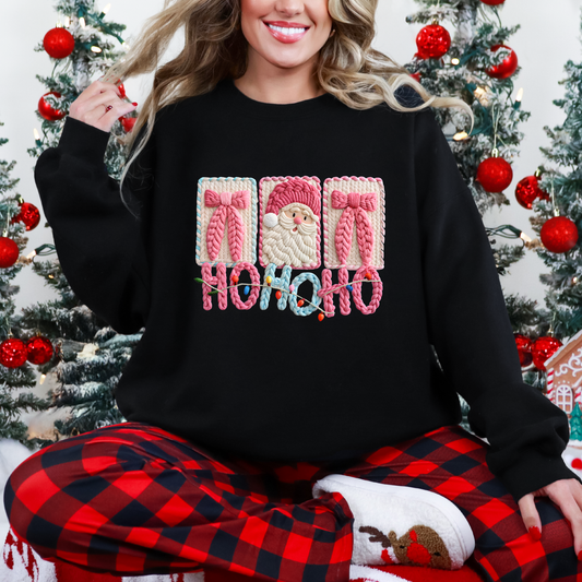 Wholesale Yarn Santa Ho Ho Ho Sweatshirt - Black Sweatshirt