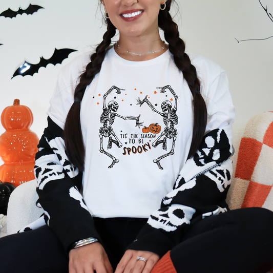 Wholesale Spooky Season Skeleton Graphic Tee - White Tee