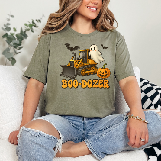 Wholesale Boo Dozer Graphic Tee - Heather Olive Tee