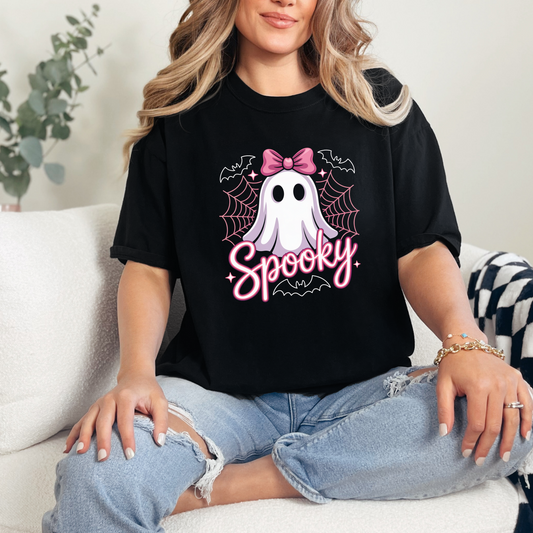 Wholesale Spooky Ghost Pink Graphic Tee - Black Tee