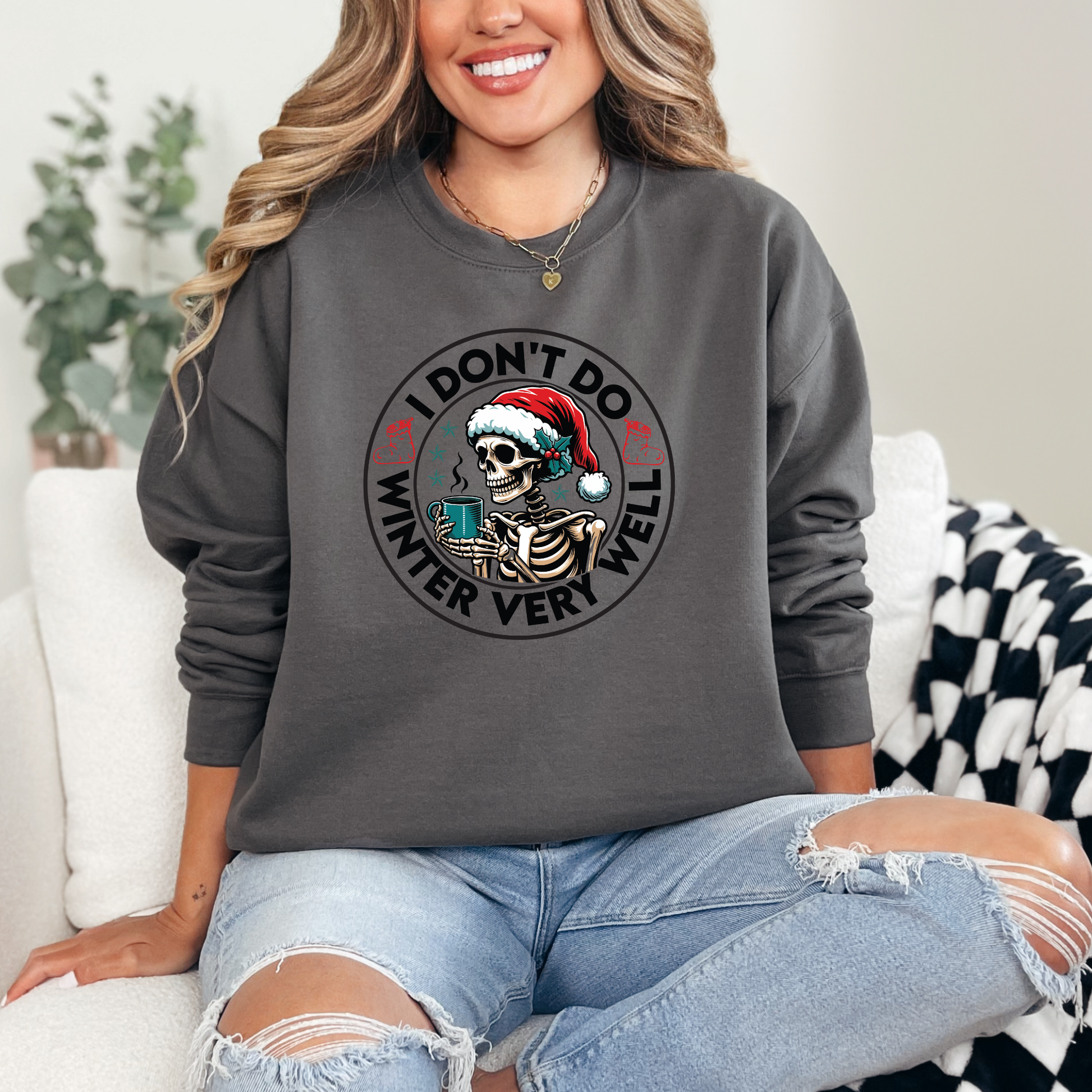 Wholesale Christmas Skeleton Don't Do Winter Very Well Sweatshirt - Charcoal Sweatshirt