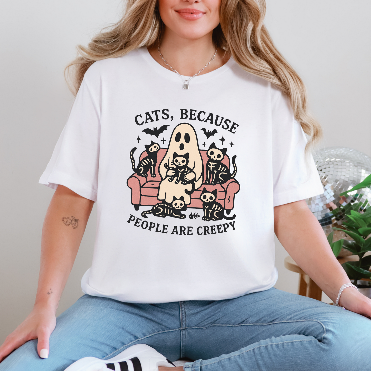 Wholesale Cats, Because People are Creepy Graphic Tee or Sweatshirt - White Tee