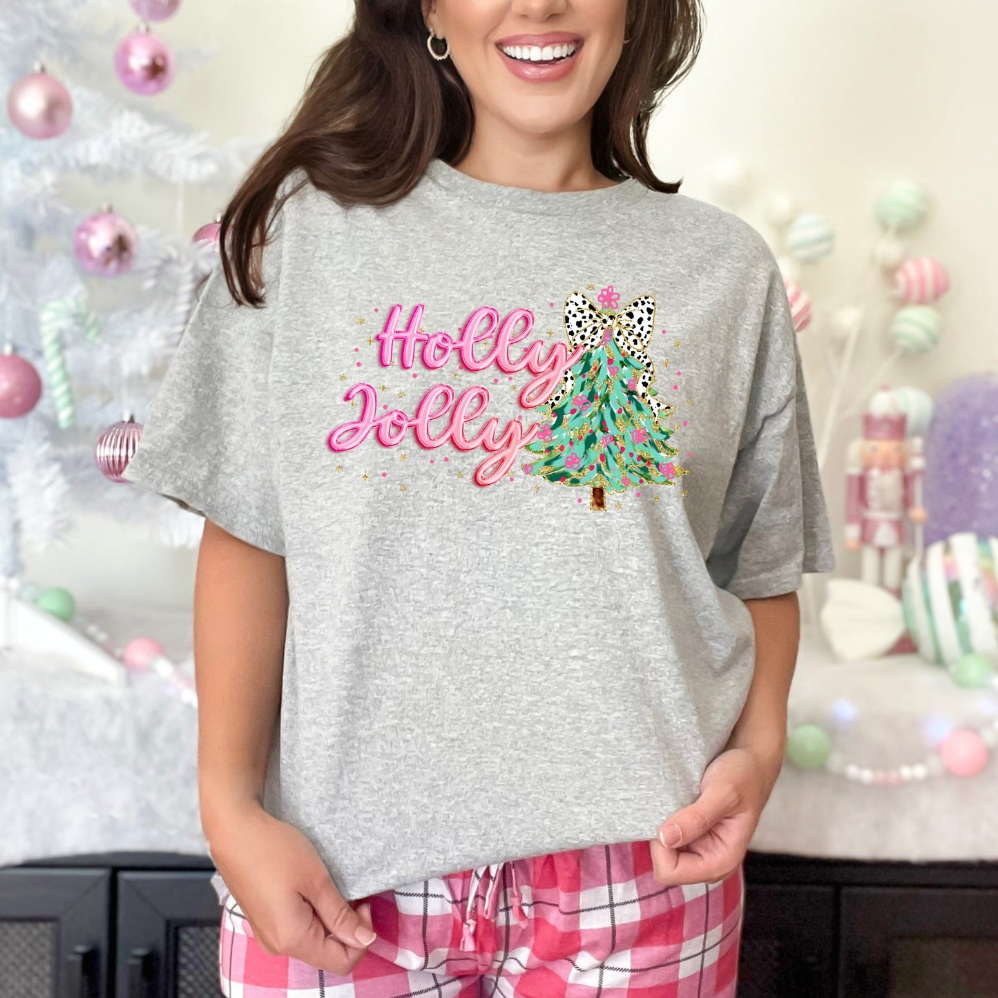 Wholesale Pink Holly Jolly - Grey Sweatshirt