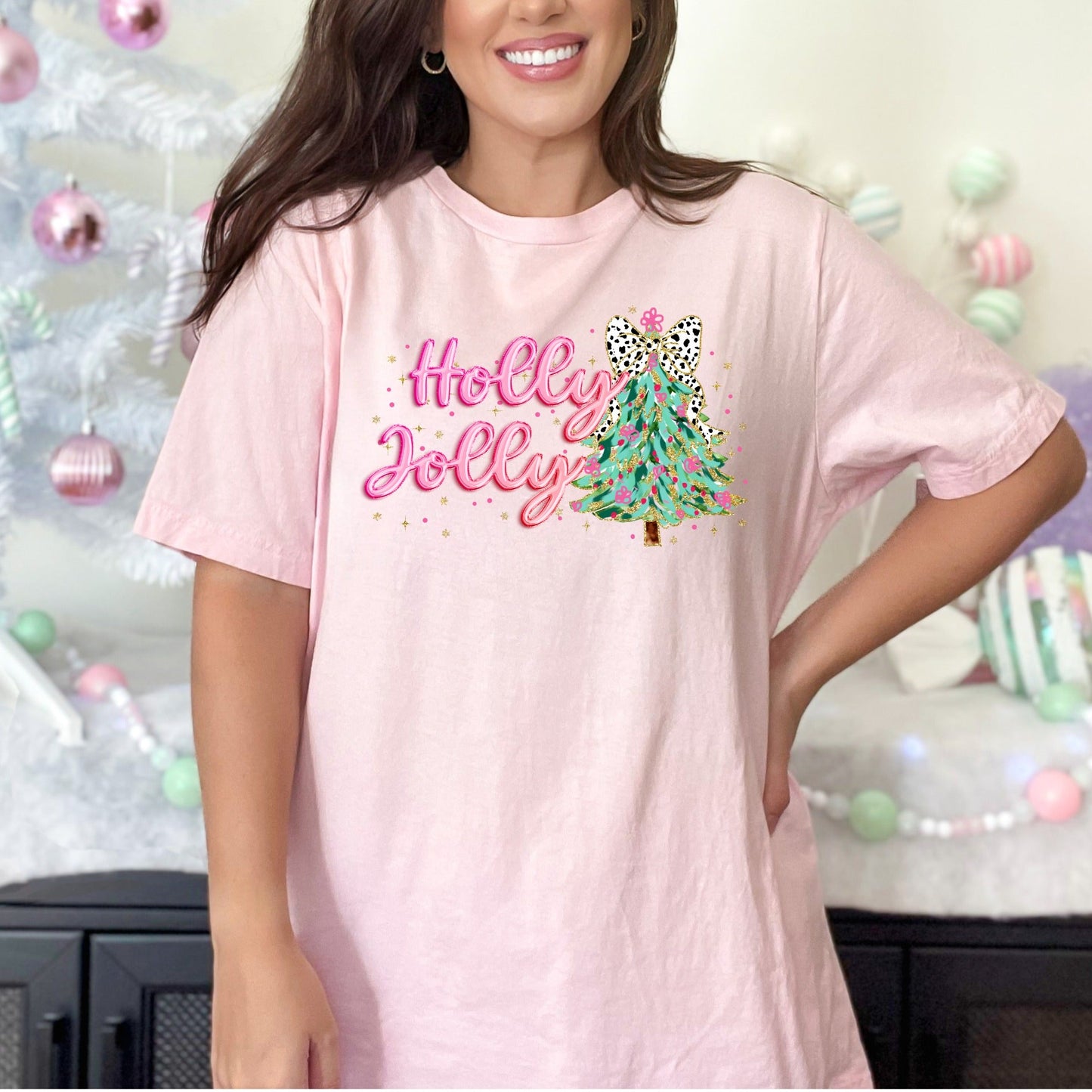 Wholesale Pink Holly Jolly - Pink Tee