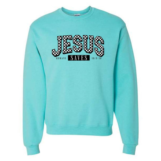 Wholesale Jesus Saves Varsity - Jerzee Scuba Blue Sweatshirt