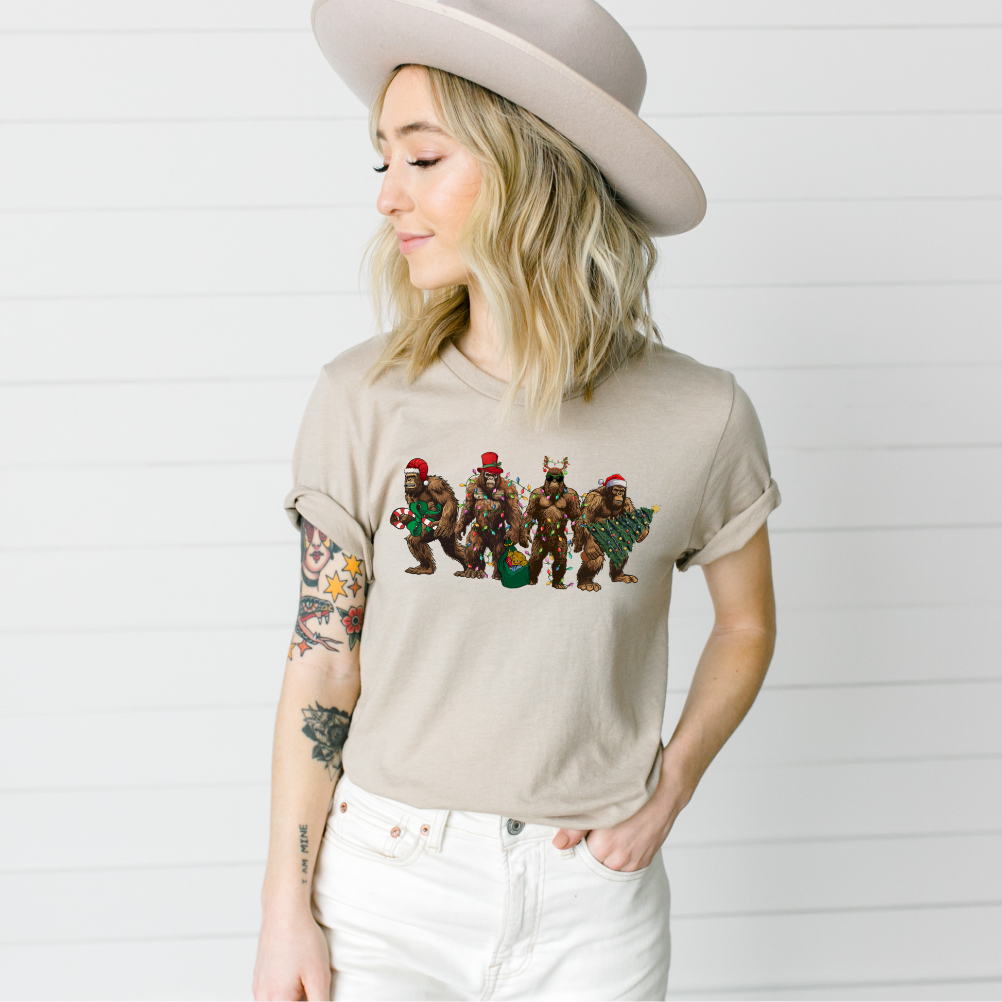 Wholesale Bigfoot Christmas Graphic Tee - Sand Sweatshirt