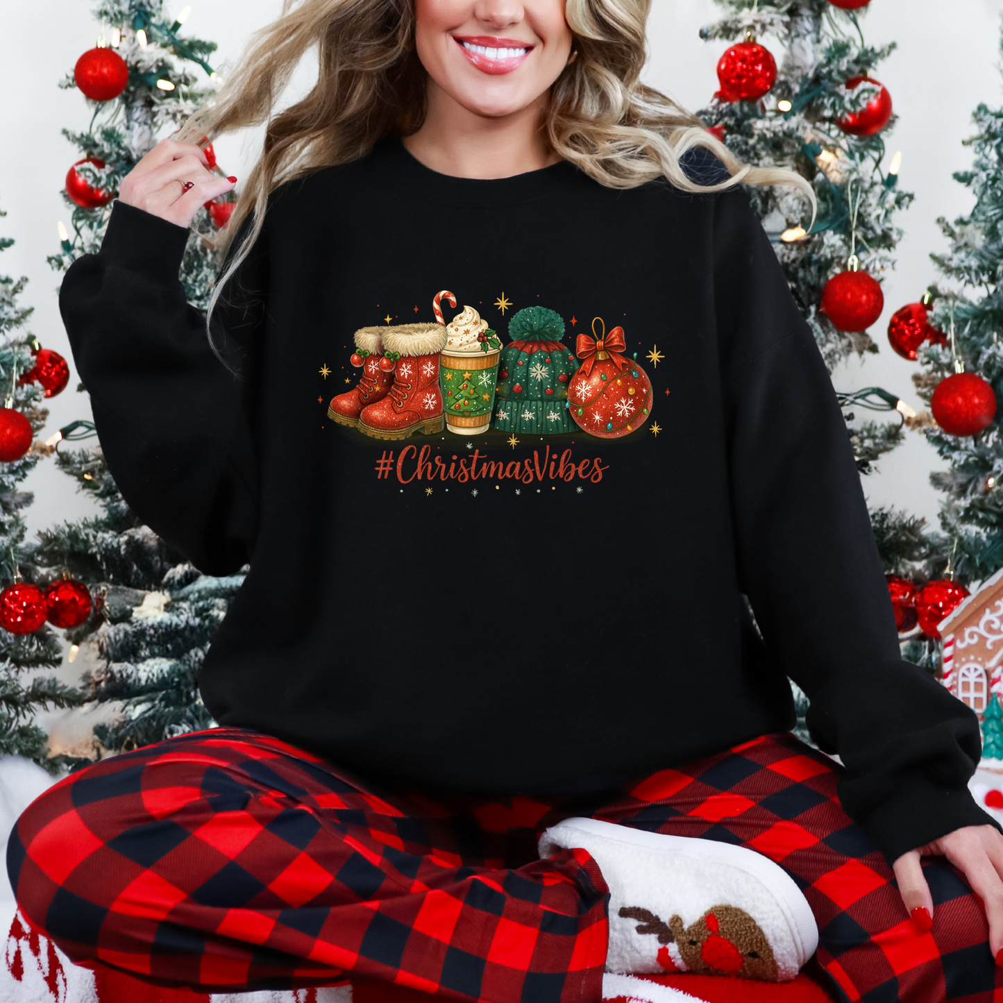 Wholesale Christmas Vibes Sweatshirt - Black Sweatshirt