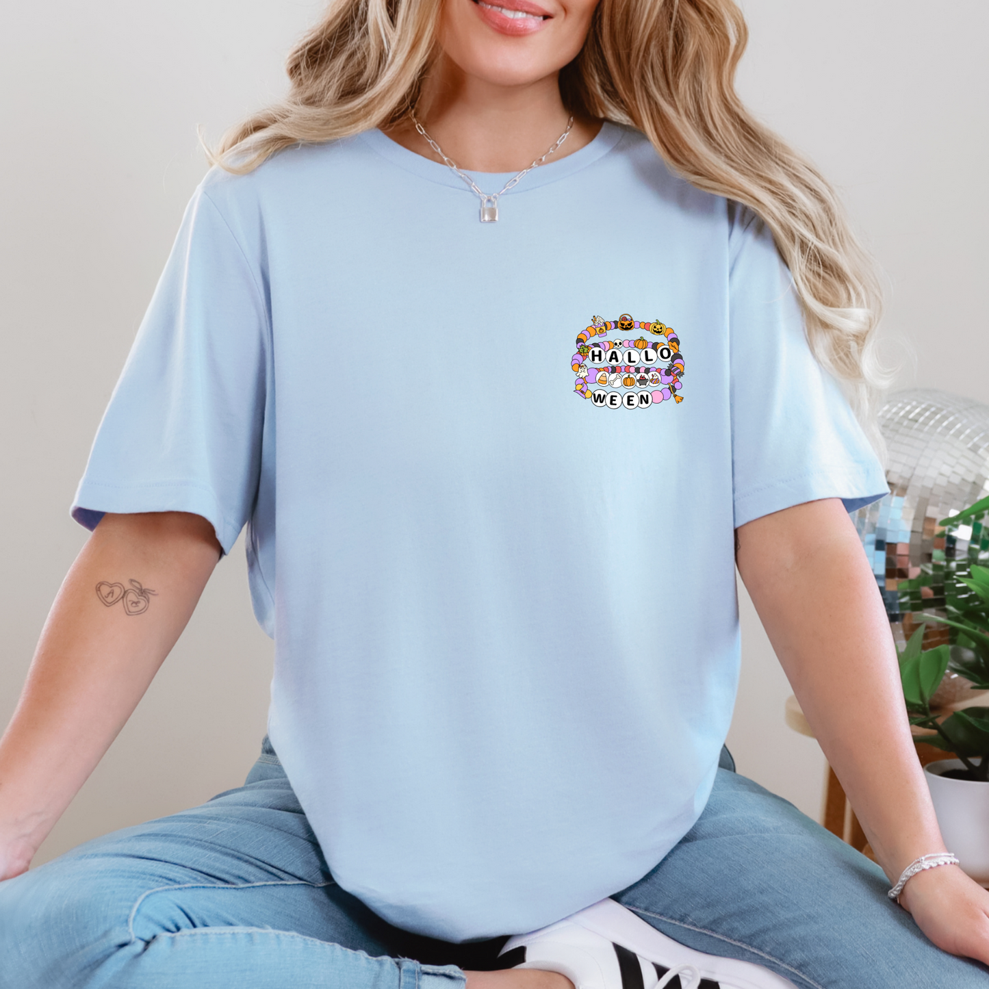 Wholesale Halloween Bracelet Graphic Tee - Baby Blue Tee