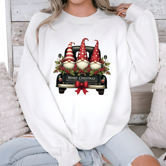 Wholesale Christmas Gnomes Truck Sweatshirt - White Sweatshirt