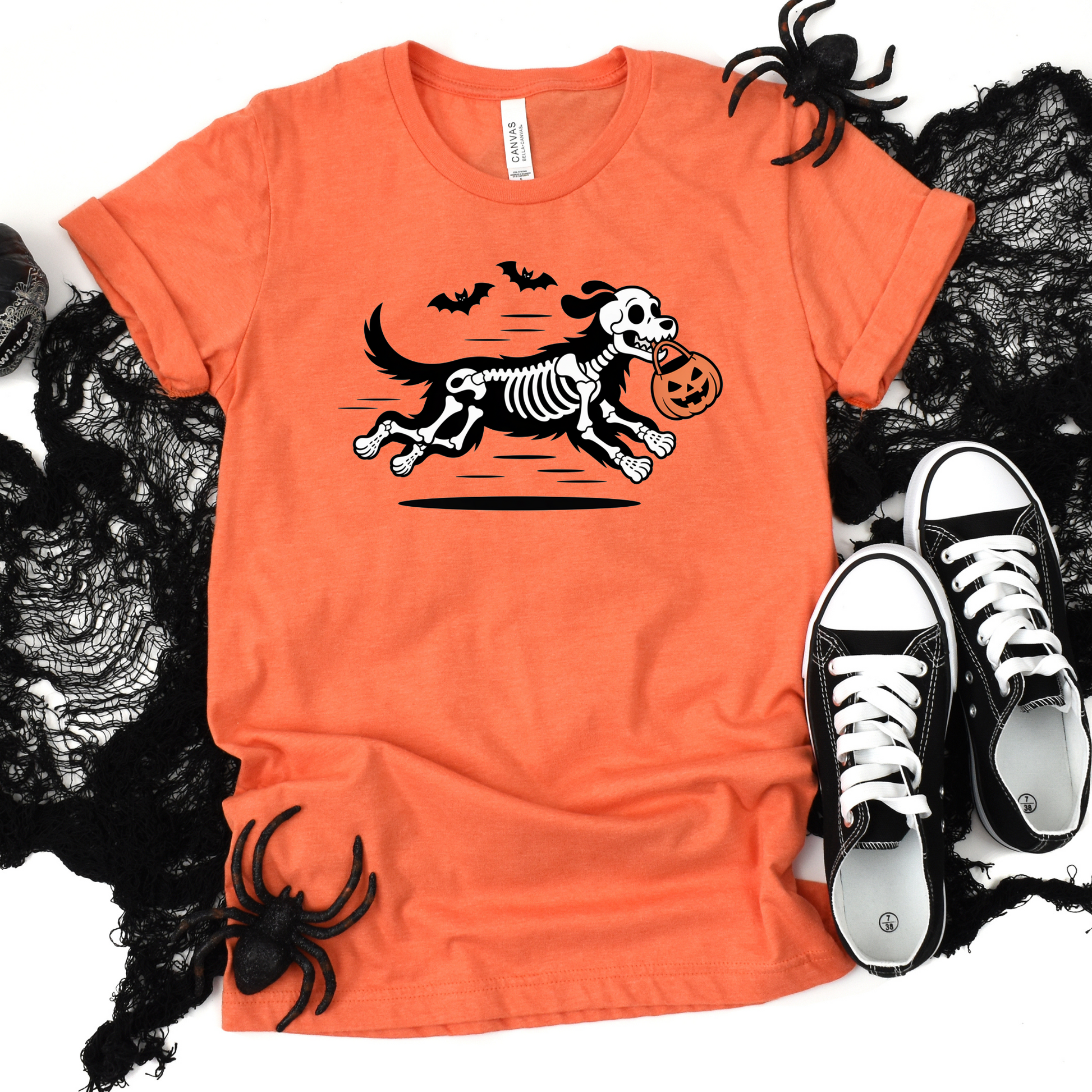 Wholesale Skeleton Dog Graphic Tee - Heather Orange Tee