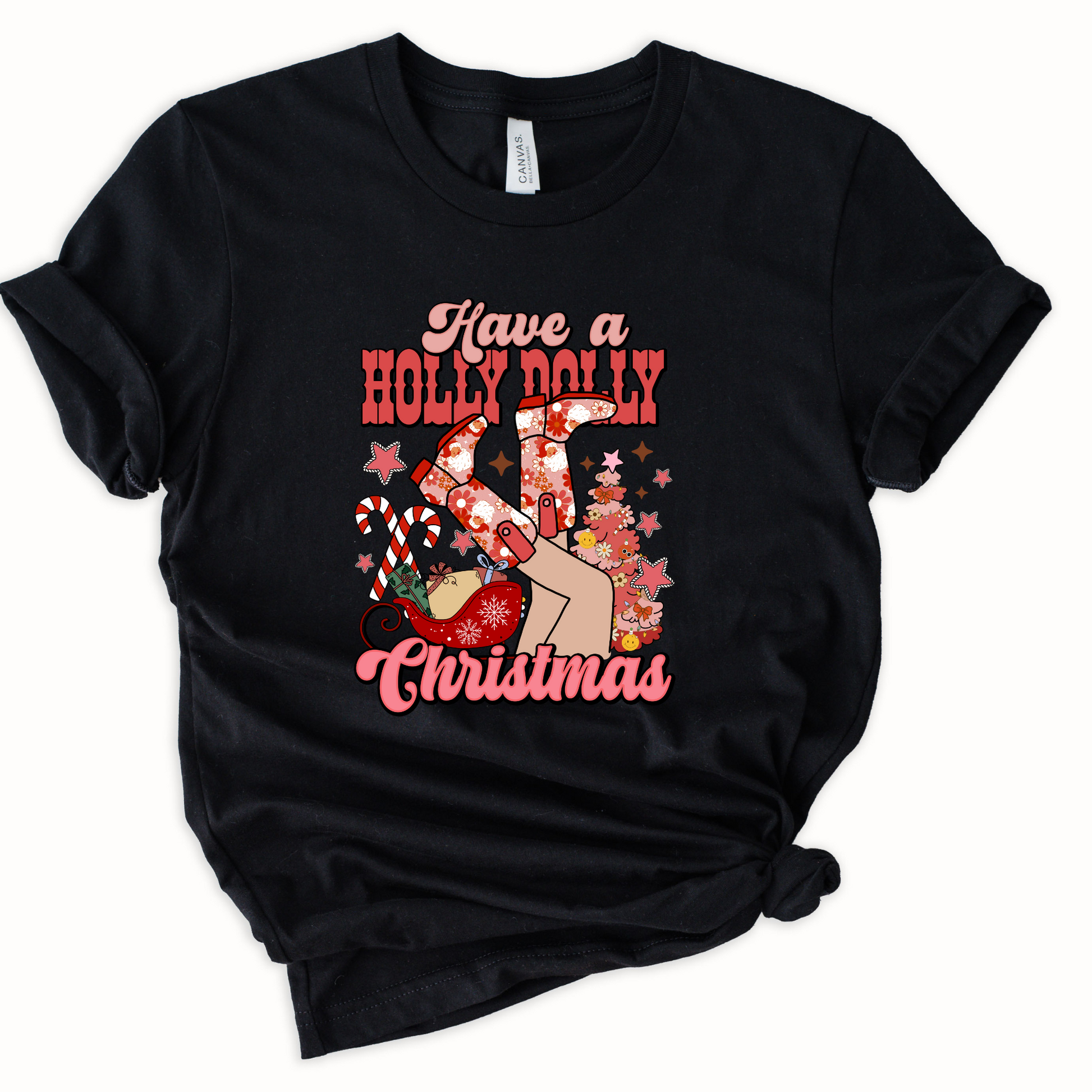 Wholesale Holly Dolly Christmas Boots Graphic Tee - Black Sweatshirt