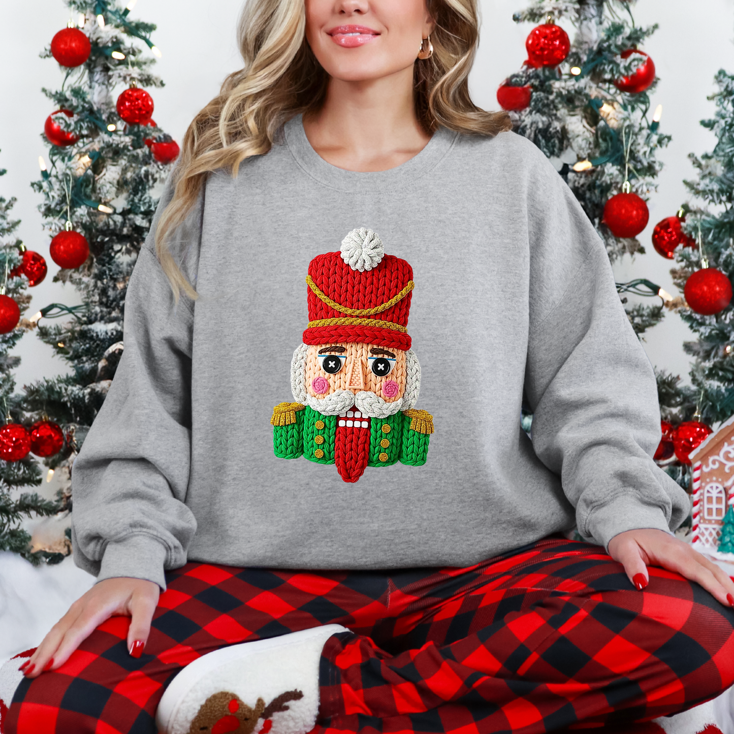 Wholesale Faux Yarn Nutcracker Sweatshirt - Grey Sweatshirt