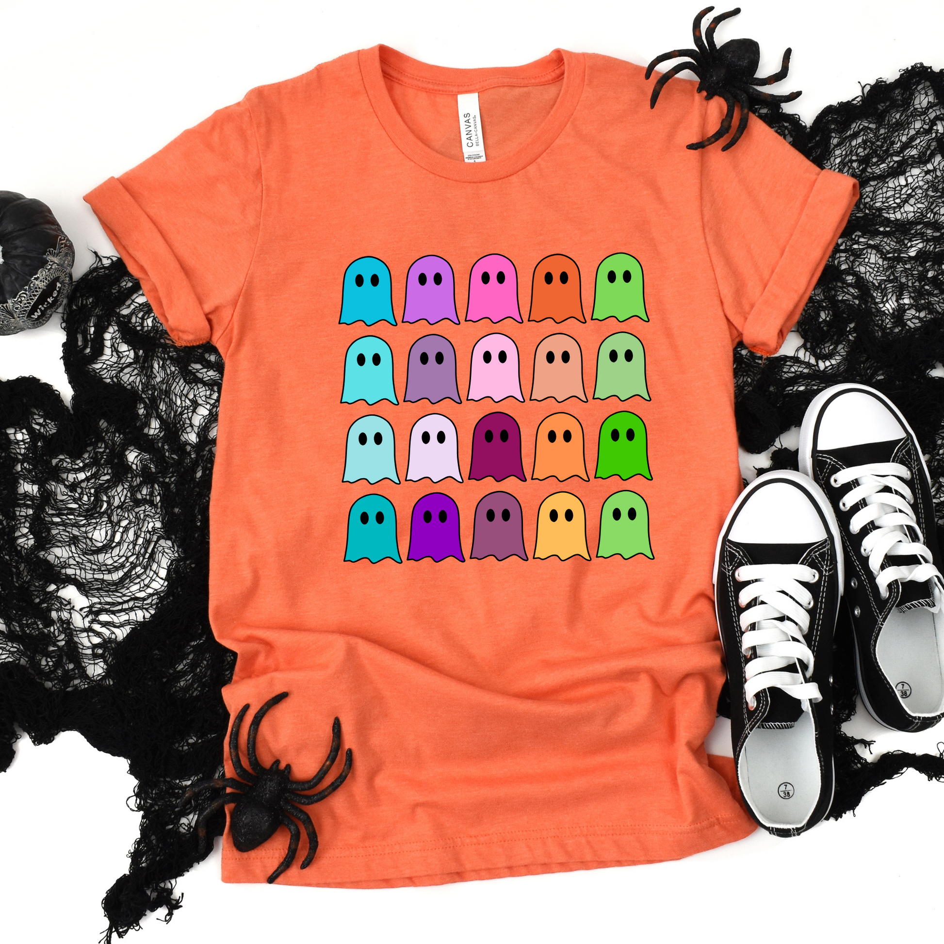 Wholesale Colorful Ghosts Graphic Tee - Heather Orange Tee