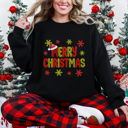 Wholesale Yarn Merry Christmas Sweatshirt - Black Sweatshirt