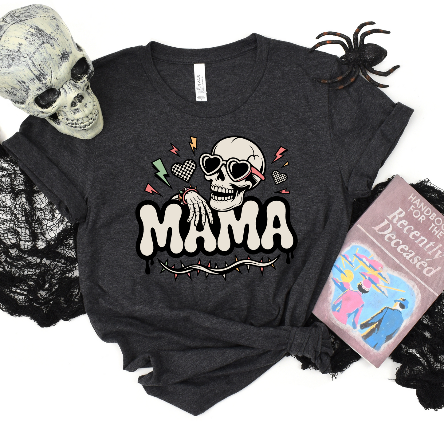Wholesale Funny Halloween Mama Graphic Tee - Dark Grey Heather Tee