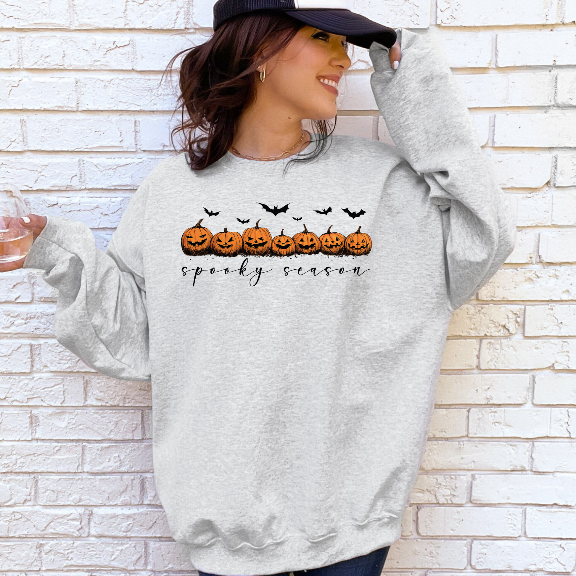 Wholesale Spooky Season Pumpkins Sweatshirt - Ash Sweatshirt