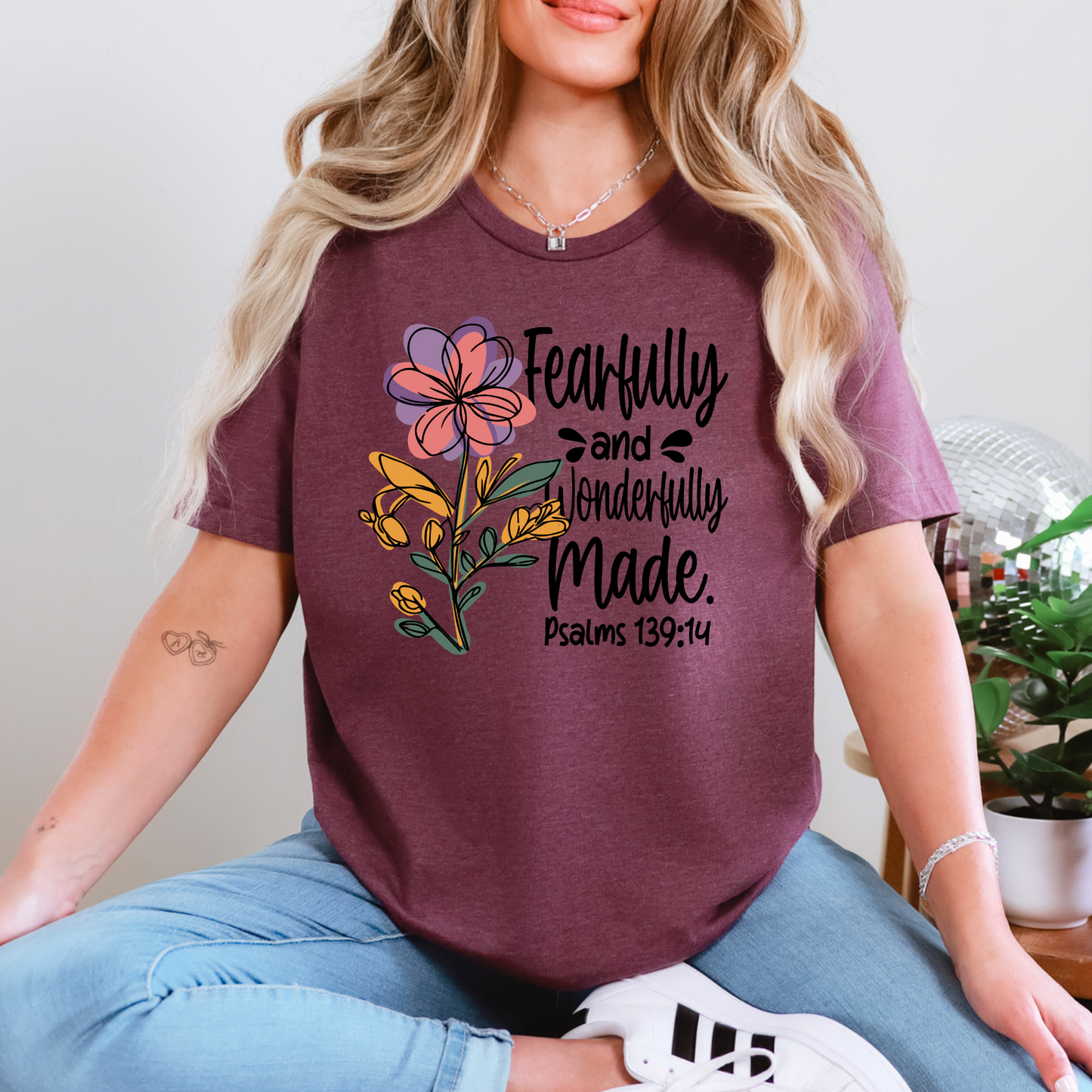 Wholesale Floral Christian Graphic Tee - Heather Maroon Tee