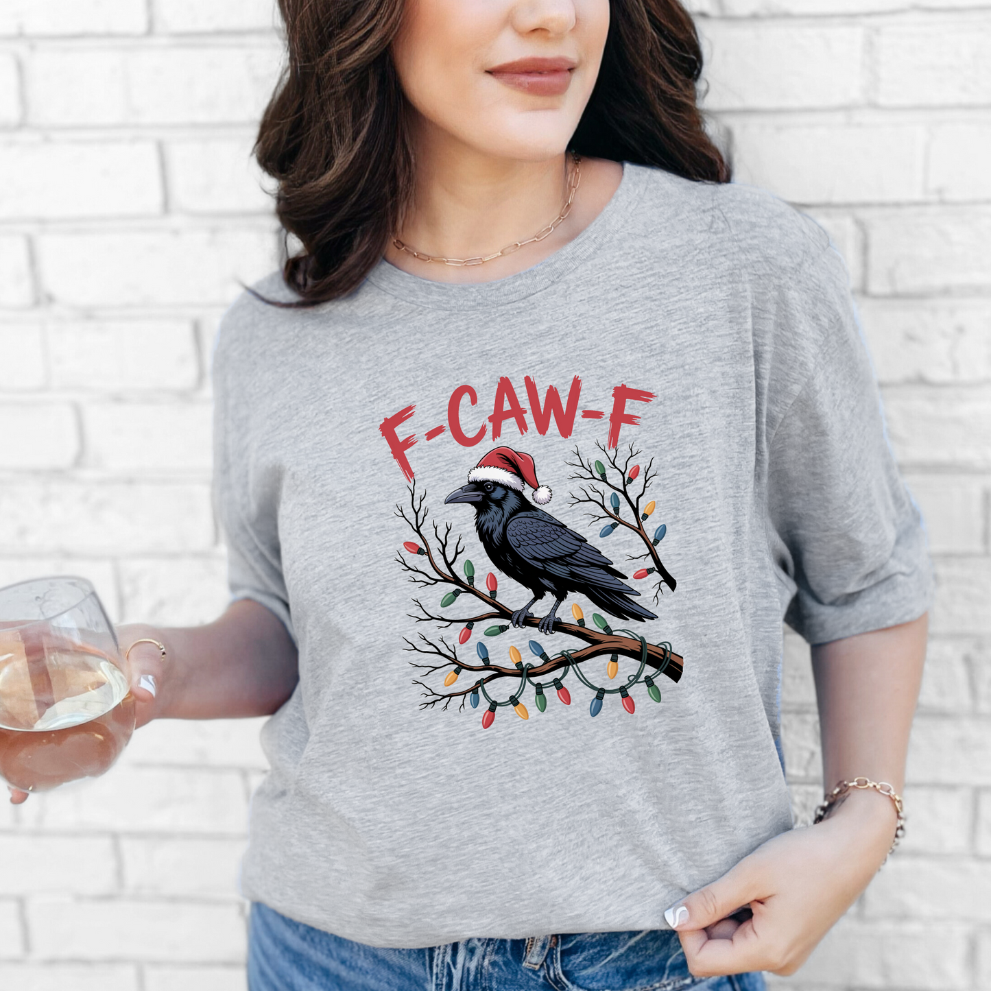 Wholesale F Caw F Christmas Graphic Tee - Grey Tee