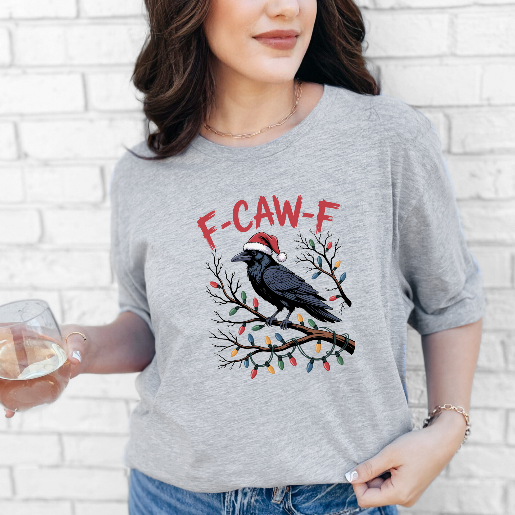 Wholesale F Caw F Christmas Graphic Tee - Grey Tee