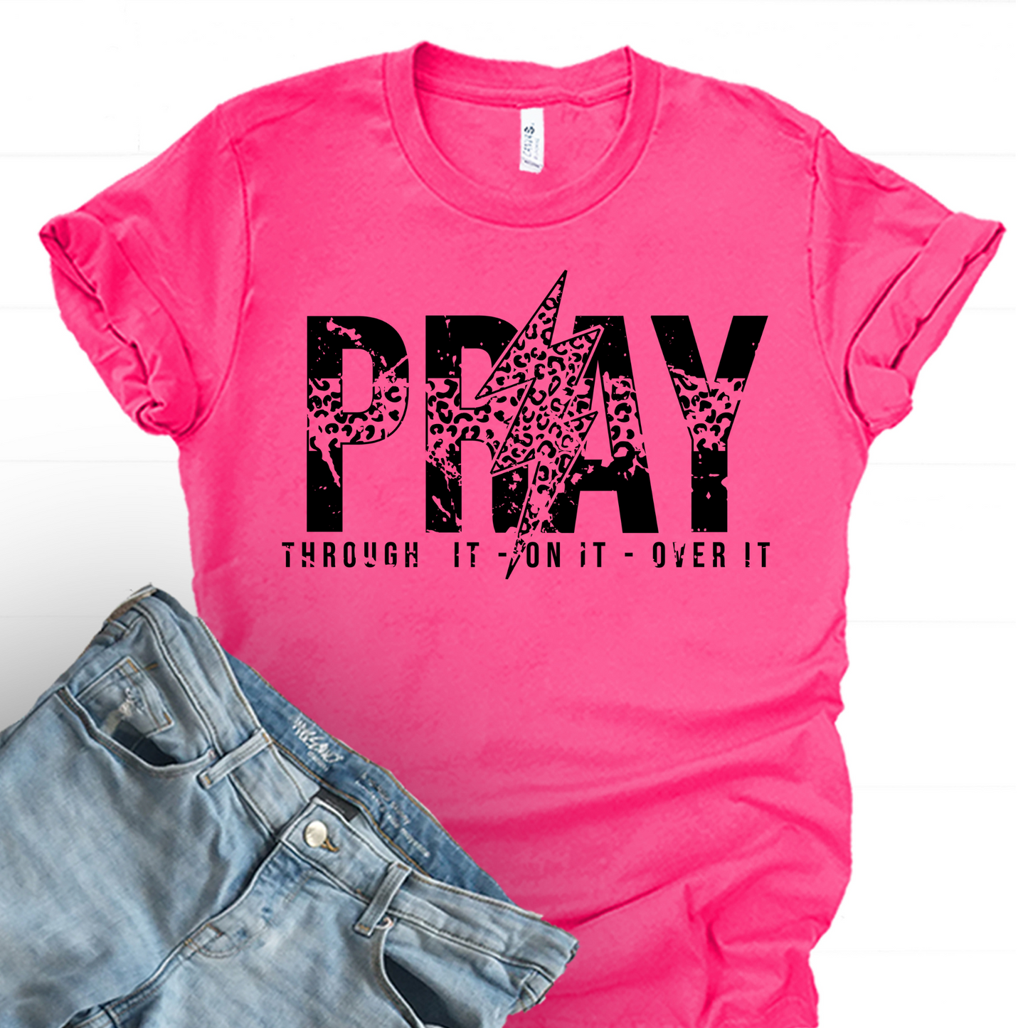 Wholesale Leopard Pray Graphic Tee - Fuchsia Sweatshirt