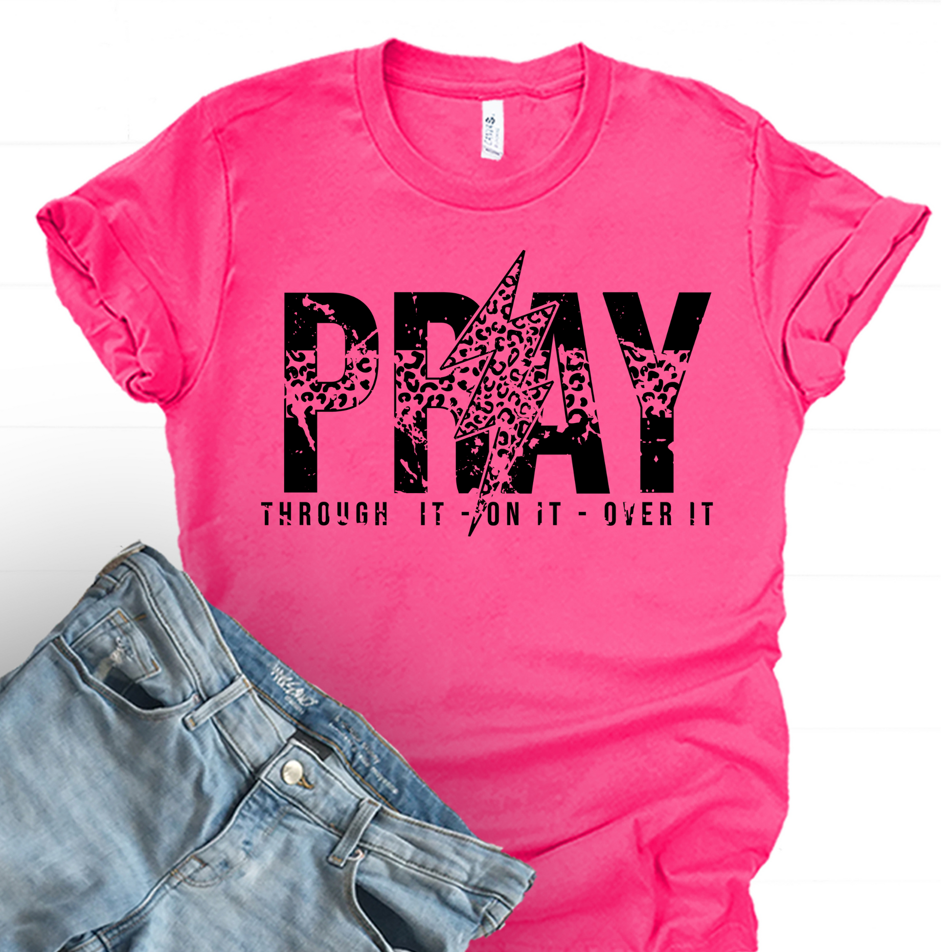 Wholesale Leopard Pray Graphic Tee - Fuchsia Sweatshirt