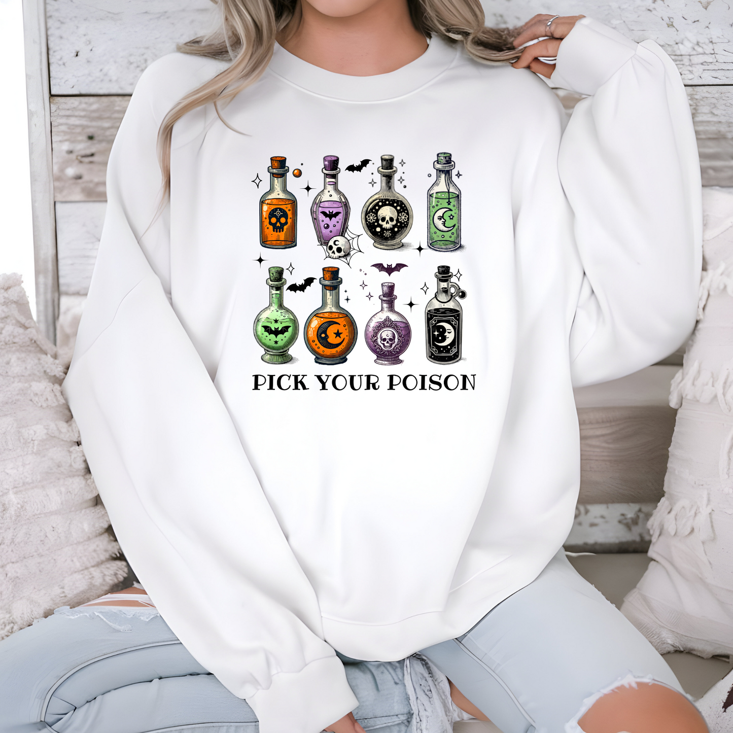 Wholesale Pick Your Poison Sweatshirt - White Sweatshirt