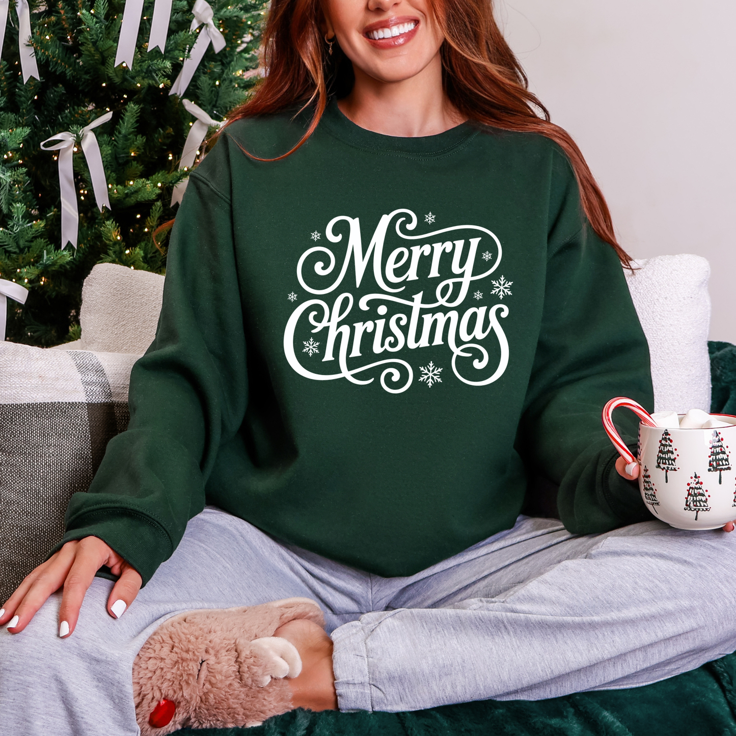 Wholesale Merry Christmas Script Sweatshirt - Forest Sweatshirt