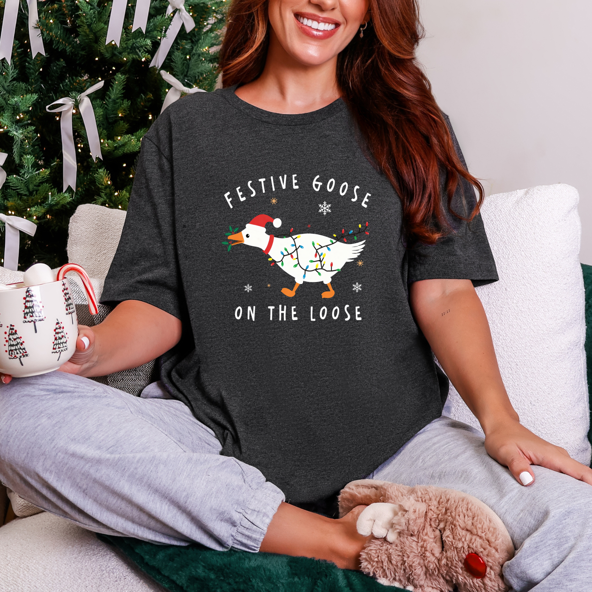 Wholesale Festive Goose On the Loose Graphic Tee - Dark Grey Heather Tee