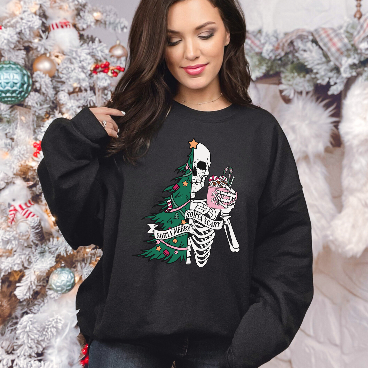 Wholesale Sorta Merry Sorta Scary Graphic Tee - Pink Sweatshirt