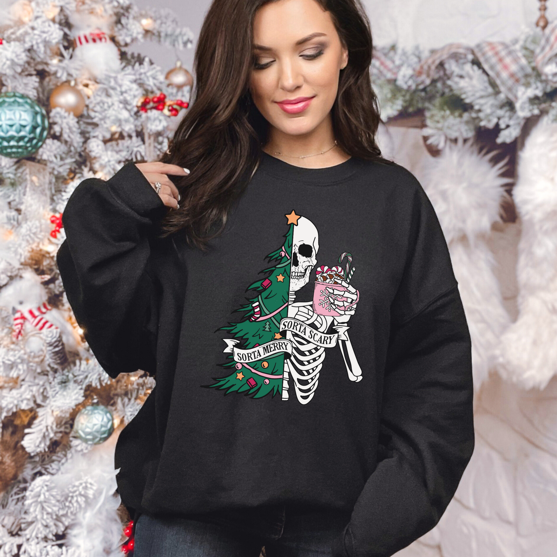 Wholesale Sorta Merry Sorta Scary Graphic Tee - Pink Sweatshirt