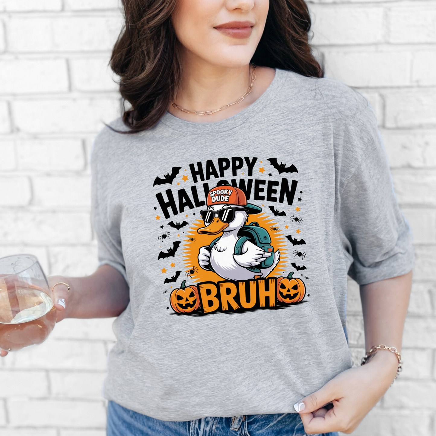 Wholesale Halloween Bruh Graphic Tee - Grey Tee