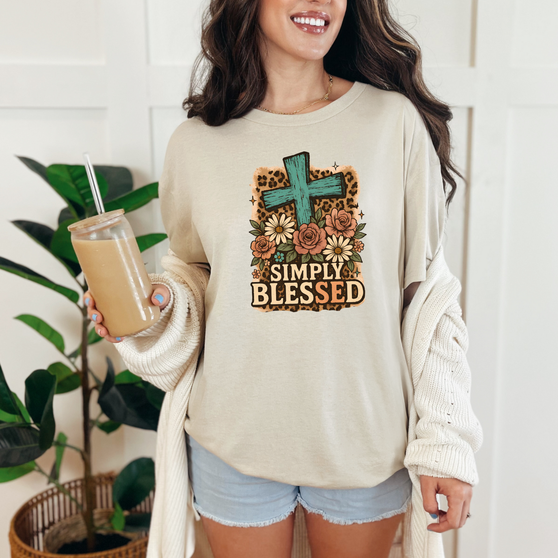 Wholesale Simply Blessed Graphic Tee - Natural Tee