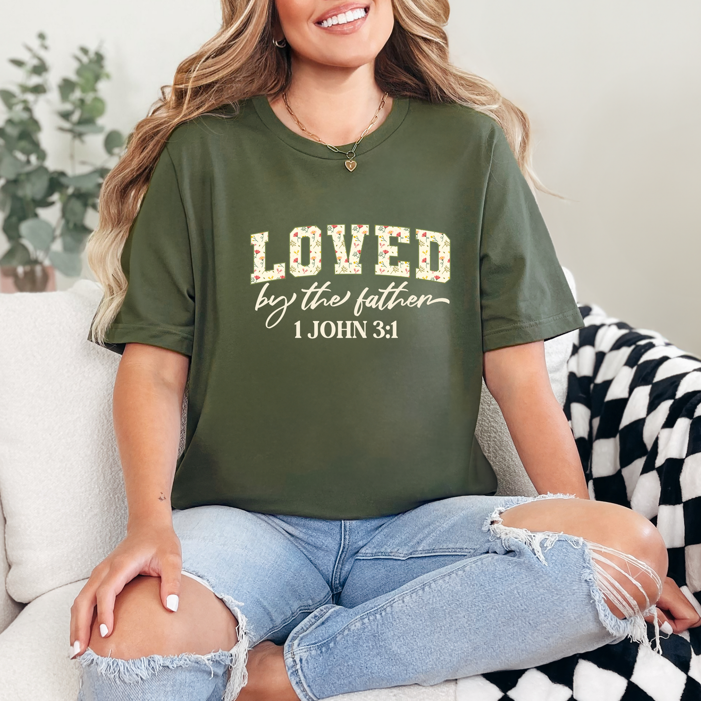 Wholesale Loved by the Father Graphic Tee - Military Green Tee