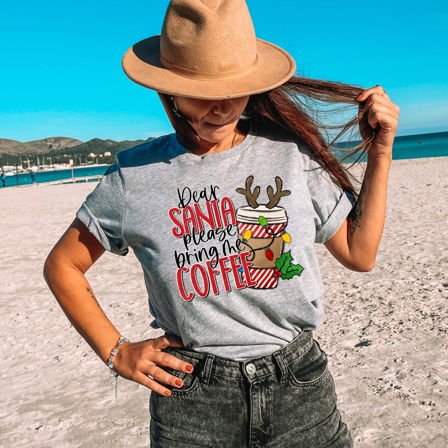 Wholesale Santa please bring coffee Graphic Tee - Sand Sweatshirt