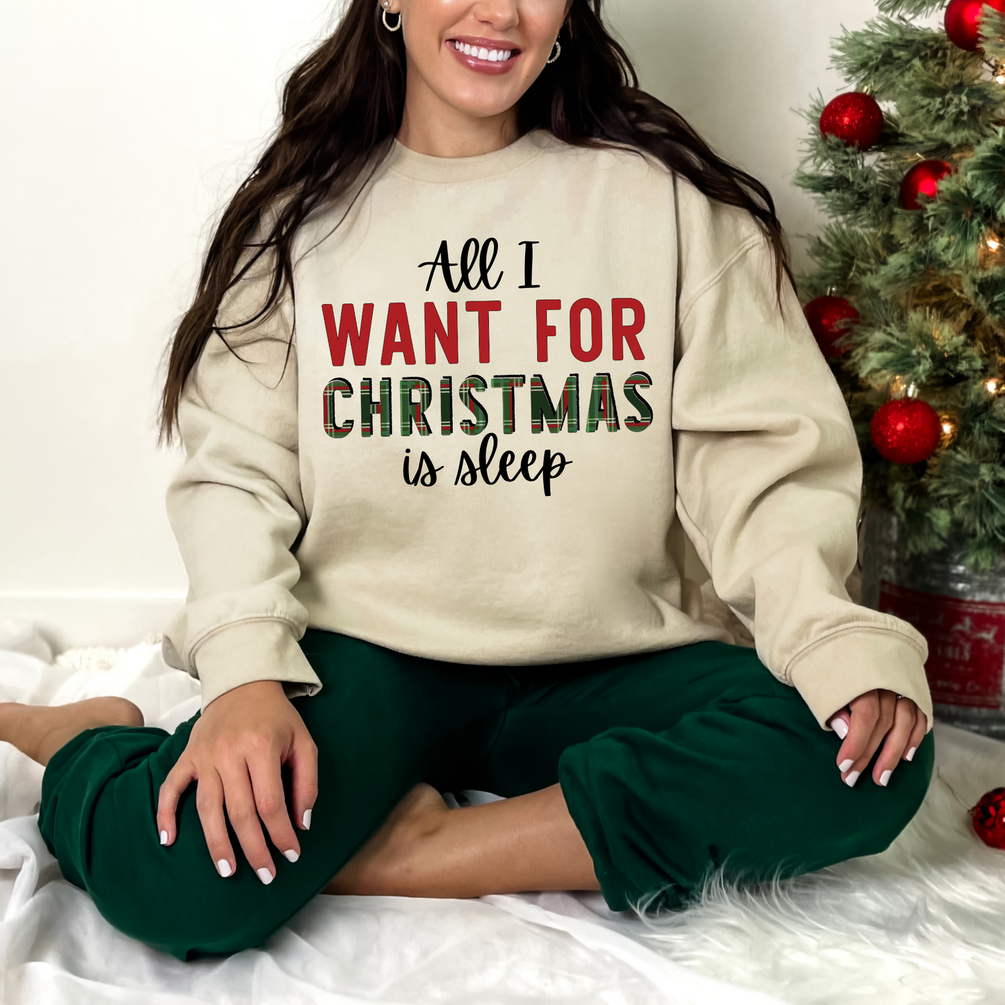 Wholesale All I want for Christmas is sleep Graphic Tee - Sand Sweatshirt