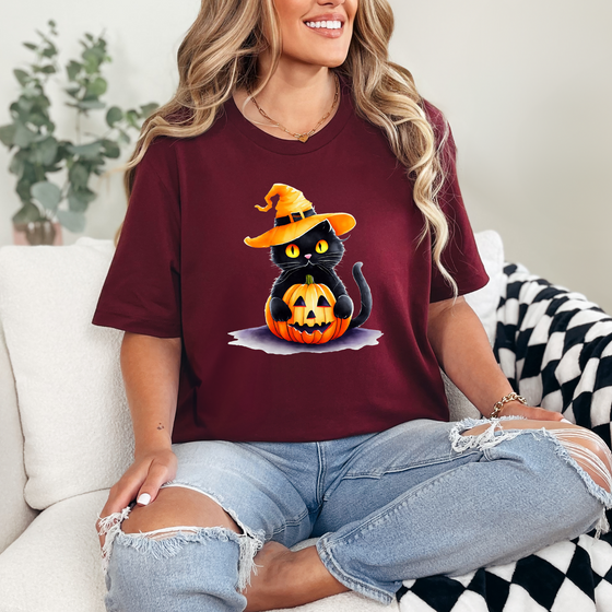 Halloween Pumpkin Cat Graphic Tee