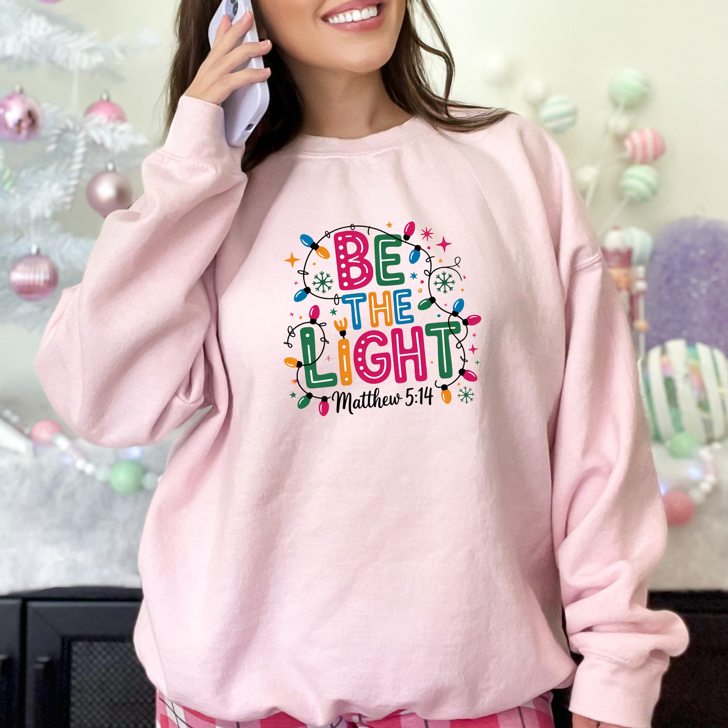 Wholesale Be The Light Christmas Sweatshirt - Light Pink Sweatshirt