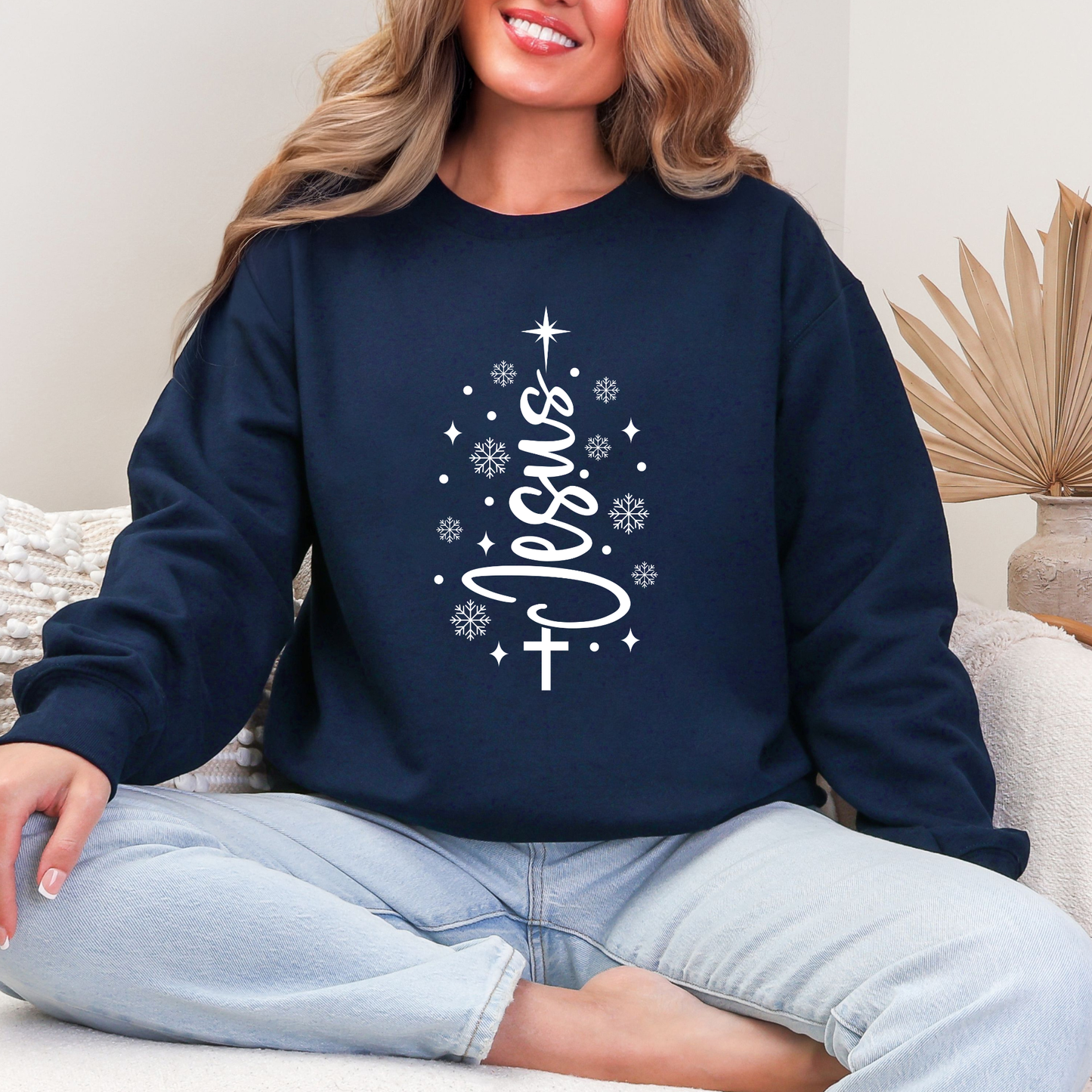 Wholesale Jesus Christmas Tree Sweatshirt - Navy Sweatshirt
